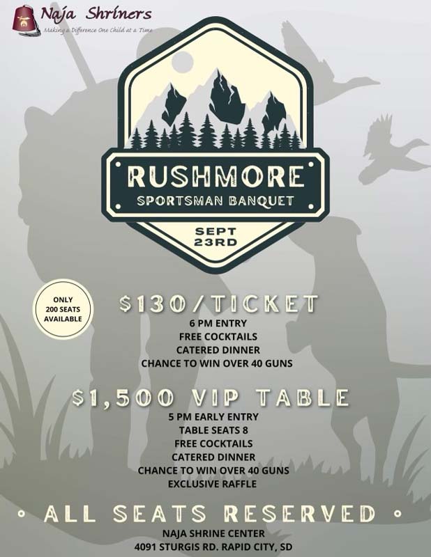 Rushmore Sportsman Banquet September 23rd $130 Ticket