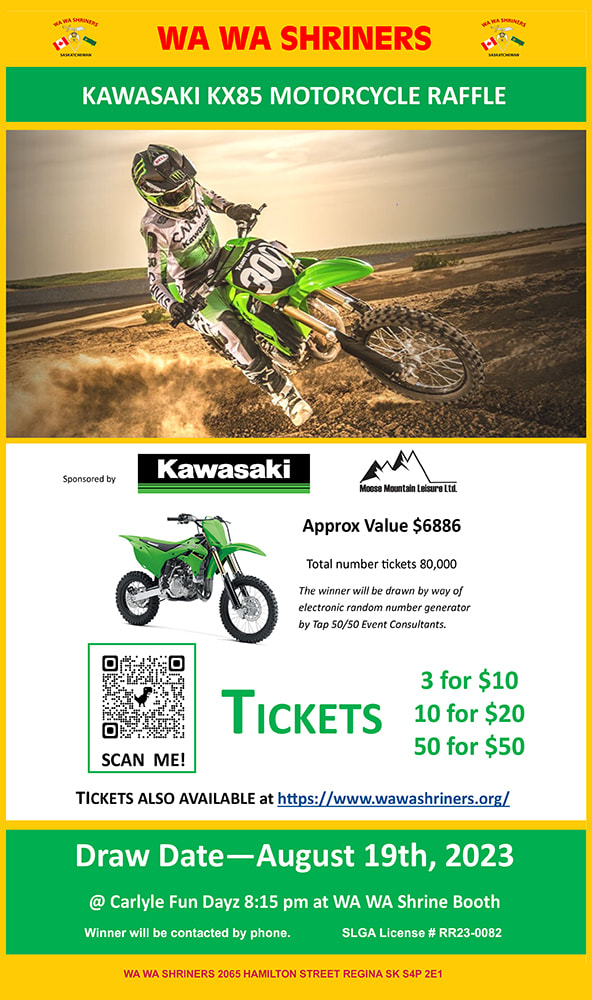 WA WA Shriners Kawasaki KX85 Motorcycle Raffle August 19th 2023